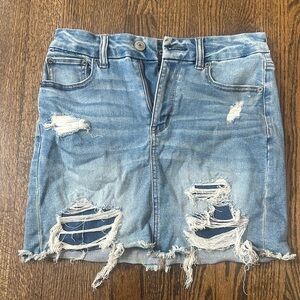 American Eagle Outfitters Light Blue Distressed Denim Mini Skirt